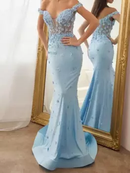 Женское длинное вечернее платье-русалка, с открытыми плечами