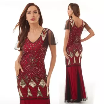 Женское длинное вечернее платье с блестками