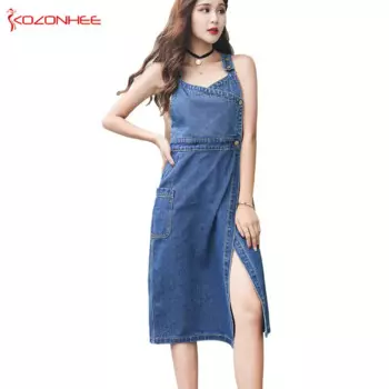 Женское джинсовое платье, повседневное, с V-образным вырезом, без рукавов, до середины икры, мягкое, летнее, #70