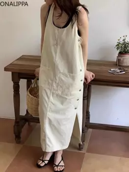 Женское джинсовое платье с одной пряжкой, без рукавов