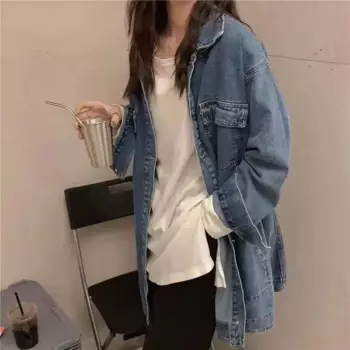 Женское джинсовое платье средней длины, яркое универсальное джинсовое платье с длинными рукавами, весна-осень