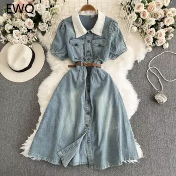 Женское джинсовое платье в стиле пэчворк, с коротким рукавом