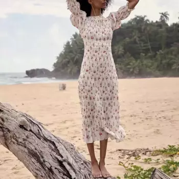 Женское Хлопковое платье-миди с цветочным принтом