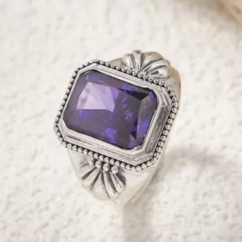 Женское и мужское кольцо из серебра 925 пробы с натуральным аметистом