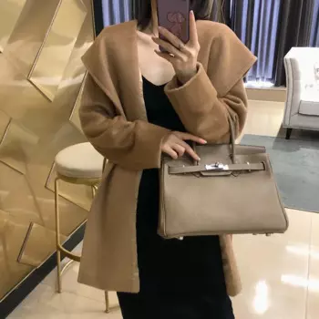 Женское кашемировое пальто с капюшоном Luo-верблюжьей шерсти