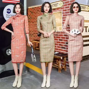 Женское китайское платьице, с вышивкой, Осень-зима