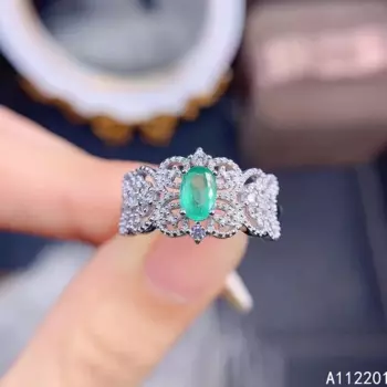 Женское классическое регулируемое кольцо из серебра 925 пробы с изумрудом