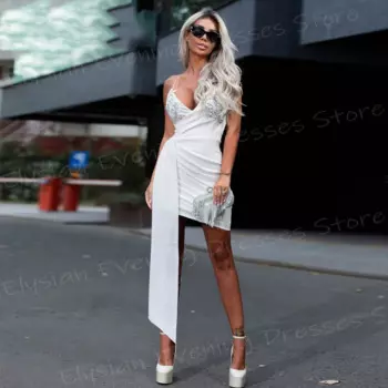 Женское классическое вечернее платье-русалка, привлекательное короткое платье для выпускного вечера с глубоким V-образным вырезом, плиссированное платье без рукавов и с бусинами