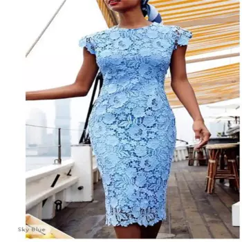 Женское коктейльное платье-футляр, Элегантное коктейльное платье с коротким рукавом и кружевом