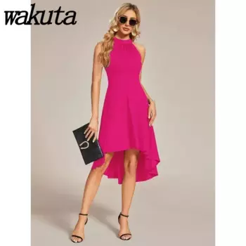 Женское коктейльное платье миди с лямкой на шее, без рукавов