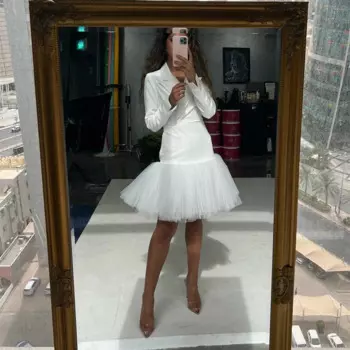 Женское коктейльное платье с длинным рукавом, блестящее платье для свадьбы, белое Тюлевое вечернее платье-русалка, роскошное платье, шелковое платье