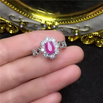 Женское кольцо из натурального рубина с сертификатом, Оригинальное женское кольцо из серебра 7x5 мм