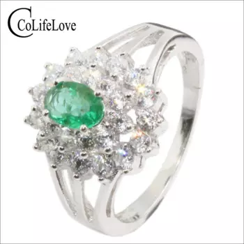 Женское кольцо из серебра 100% пробы, с изумрудом, 4 Х6 мм