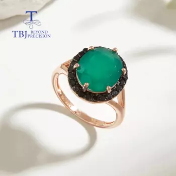 Женское кольцо из серебра 925 пробы с натуральным зелёным агатом