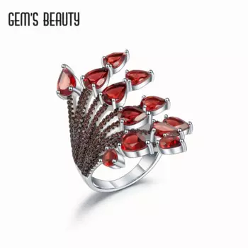 Женское кольцо из серебра 925 пробы, с натуральным гранатом