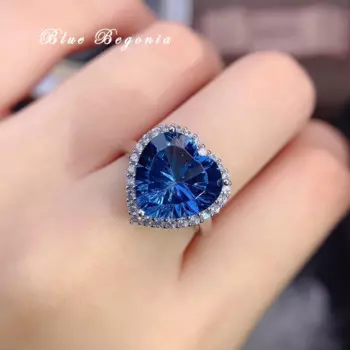 Женское кольцо из серебра 925 пробы с голубым топазом, 12 мм