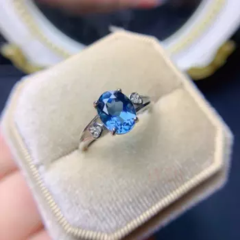 Женское кольцо из серебра 925 пробы, с овальным голубым топазом