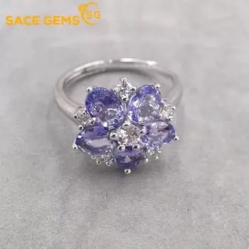 Женское кольцо из серебра 925 пробы с танзанитом 4 Х5 мм