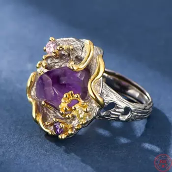 Женское кольцо из серебра S925 пробы с аметистом и фианитом