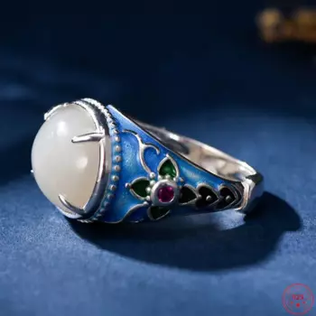 Женское кольцо из серебра S925 пробы с эмалью, регулируемый размер