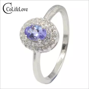 Женское кольцо из танзанита 0,5 карата, серебряное кольцо с натуральным танзанитом
