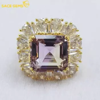 Женское кольцо с аметрином 10 х10 мм, из серебра 925 пробы