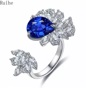 Женское кольцо с искусственным сапфиром, серебро 925 пробы