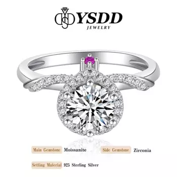 # Женское кольцо с муассанитом, сертифицированное YSDD 329, 1 карат, цвет D, VVS1, серебро S925, тонкое кольцо из белого золота 18 карат