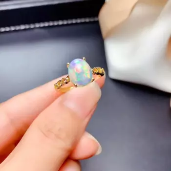 Женское кольцо с натуральным опалом 3 карата, красивое кольцо из серебра 925 пробы с золотым покрытием