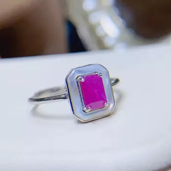 Женское кольцо с натуральным Рубином, серебро 925 пробы, 18 К