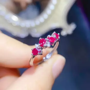 Женское кольцо с натуральным Рубином, серебро 925 пробы, 18 К