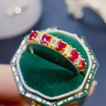 Женское кольцо с натуральным Рубином, серебро 925 пробы, 18 К