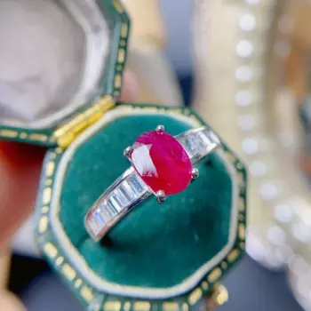 Женское кольцо с натуральным Рубином, серебро 925 пробы, 18 К