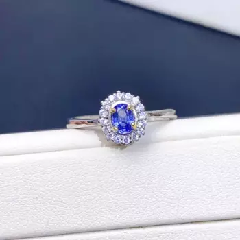 Женское кольцо с натуральным сапфиром, серебро 925 пробы, 18 К