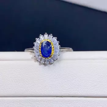 Женское кольцо с натуральным сапфиром, серебро 925 пробы, 18 К