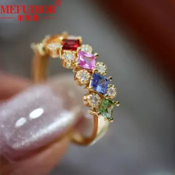 Женское кольцо с радужным сапфиром, желтое золото 18 К