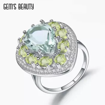 Женское кольцо с зеленым аметистом, серебро 925 пробы