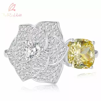 Женское кольцо с желтым сапфиром, серебро 925 пробы, 18 К