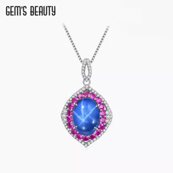 Женское колье из серебра 925 пробы, с овальным сапфиром