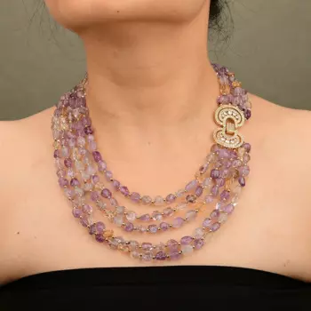 Женское колье ручной работы, колье с 5 натуральными фиолетовыми кристаллами