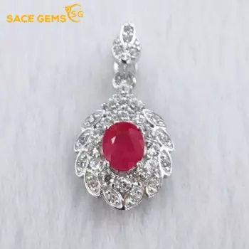 Женское колье с подвеской-рубином и серебром 925 пробы