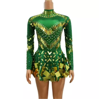 Женское короткое платье с блестками, костюм для бальных танцев зеленого и синего цвета