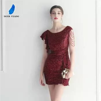 Женское короткое вечернее платье-Русалка DEERVEADO с блестками