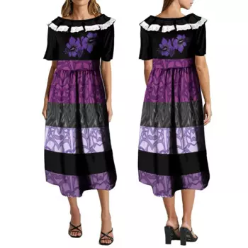 Женское кружевное платье миди с круглым вырезом и оборками