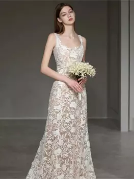 Женское кружевное платье-Русалка с фатином