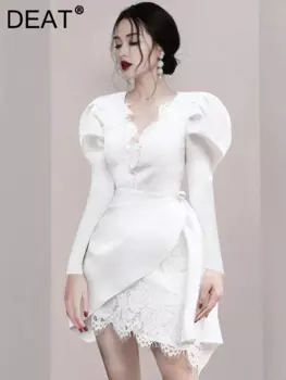 Женское кружевное платье с длинным рукавом, в стиле пэчворк