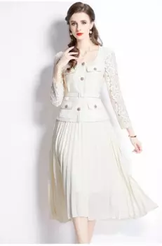 Женское кружевное платье с круглым вырезом, длинным рукавом