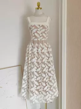 Женское кружевное платье с вышивкой в виде листьев