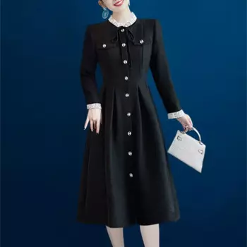 Женское кружевное плиссированное платье с длинным рукавом