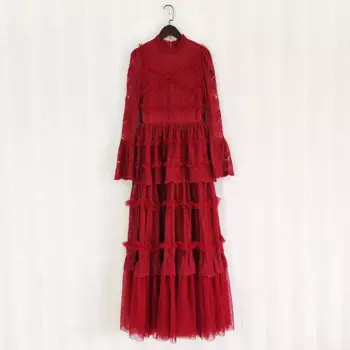 Женское кружевное Сетчатое платье с круглым вырезом